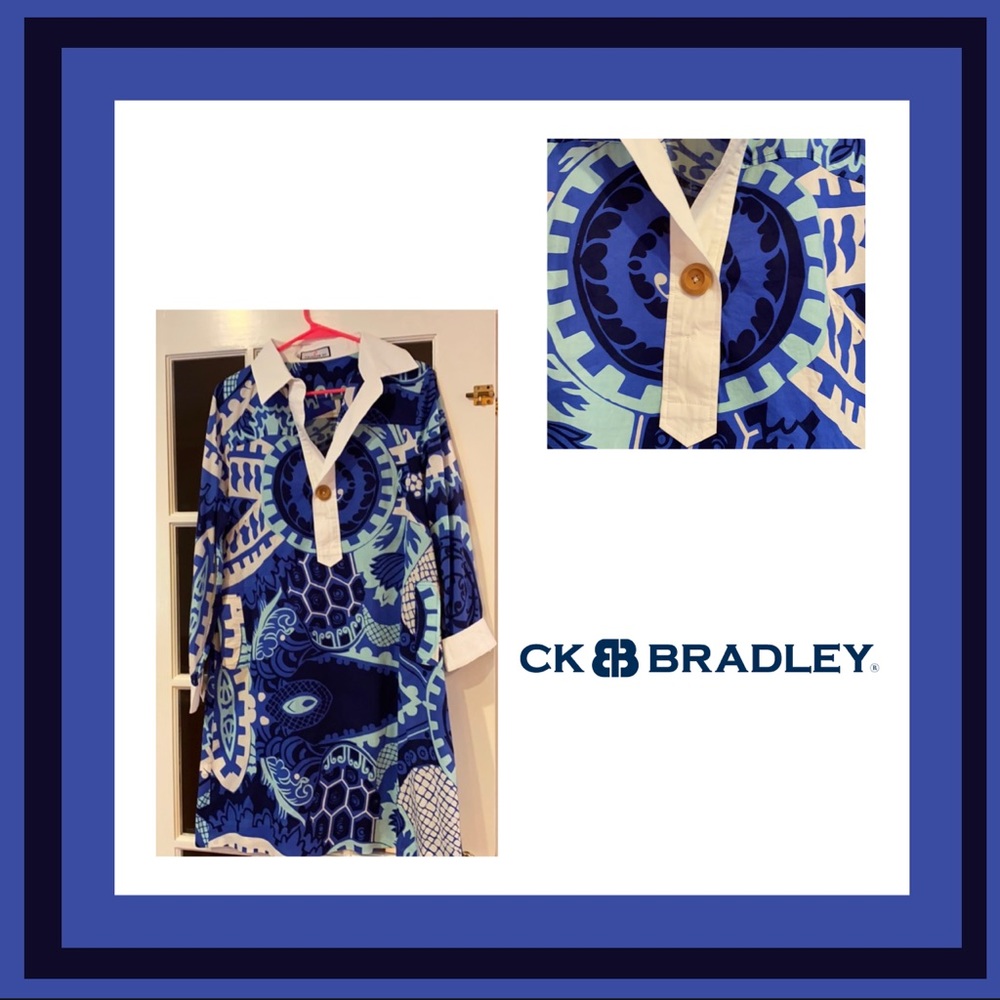 CK Bradley Blue White Patterned Shirtdress Size S